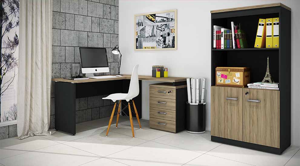 Mesa Para Computador e Home Office - Em L Com 4 Gavetas