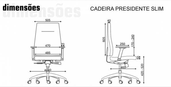 Cadeira Presidente Slim - Dimensões